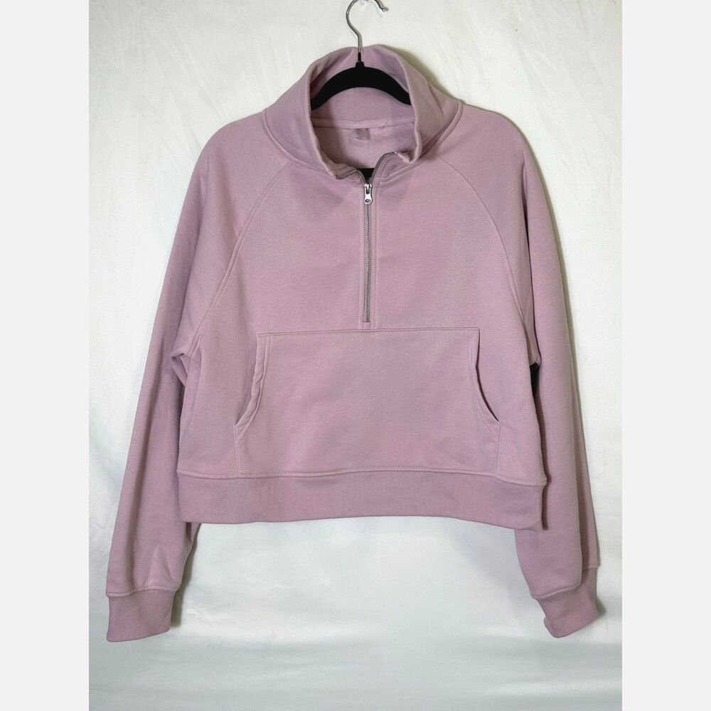 Women's Athletic Half Zip Up Cropped Hoodie Sweatshirt Size L Blush Pink
